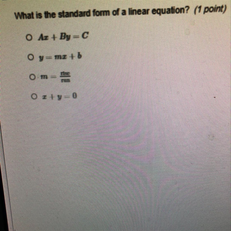 What is the standard form of a liner equation?-example-1