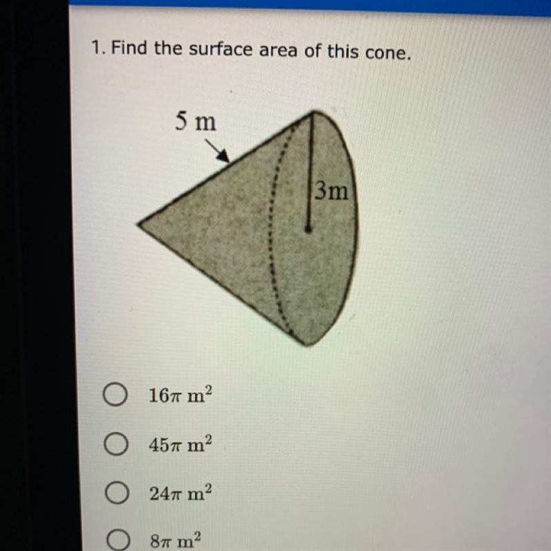 What ya the surface area of this cone?-example-1