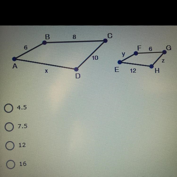 The polygons below are similar. Find the value of x.-example-1