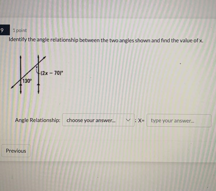 Please help Here are the choices for the angle relationship Alternate interior angles-example-1