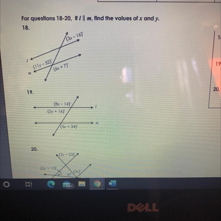 PLEASE HELP WITH 18 &19 will give 15 points !!!! (3r-16) 18. x = 19. X= (11y - 32) (6r-example-1