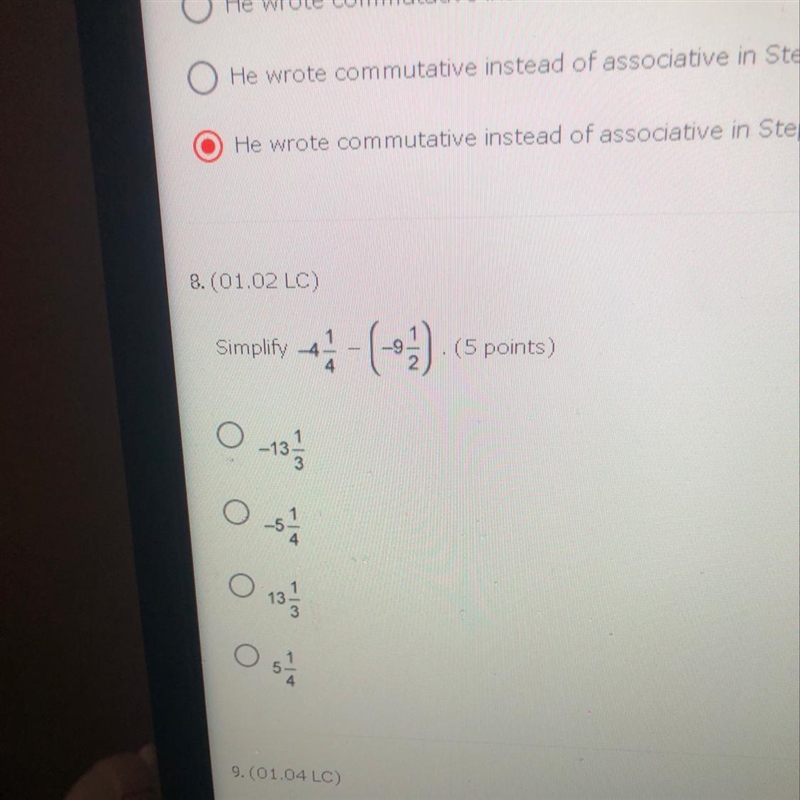 Simplify -4 1/4 - (-9 1/2)-example-1