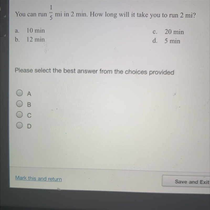 You can run 1/5mi in 2 min how long will it take you you run 2mi-example-1