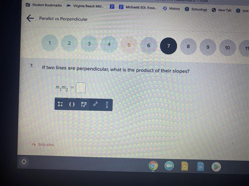 If two lines are perpendicular, what is the product of their slopes-example-1