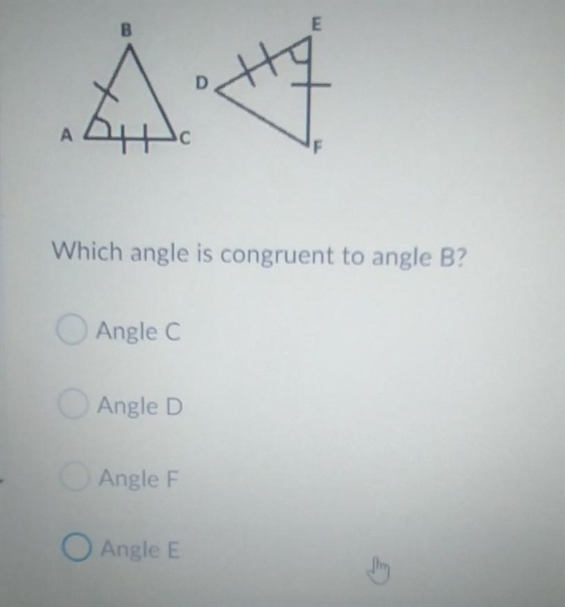 Which angle is congruent to angle B?​-example-1