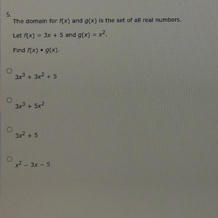 The domain for f(x) and g(x) is the set of all real numbers. Let f(x) = 3x + 5 and-example-1