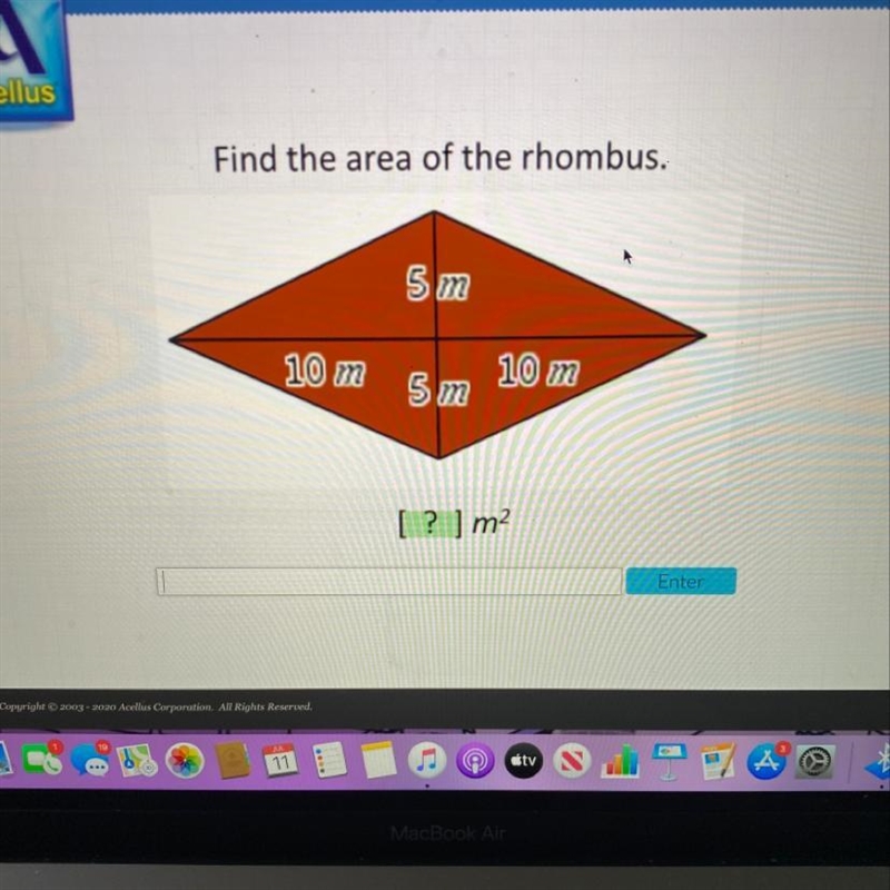 Please help ASAP Areas of Trapezoids, Rhombuses, and Kites Acellus Find the area of-example-1