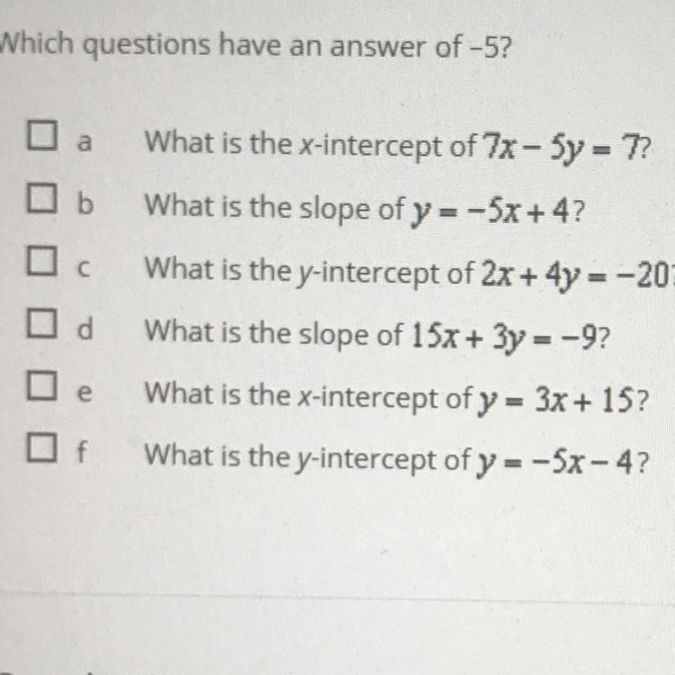 Which questions have an answer of -5?-example-1