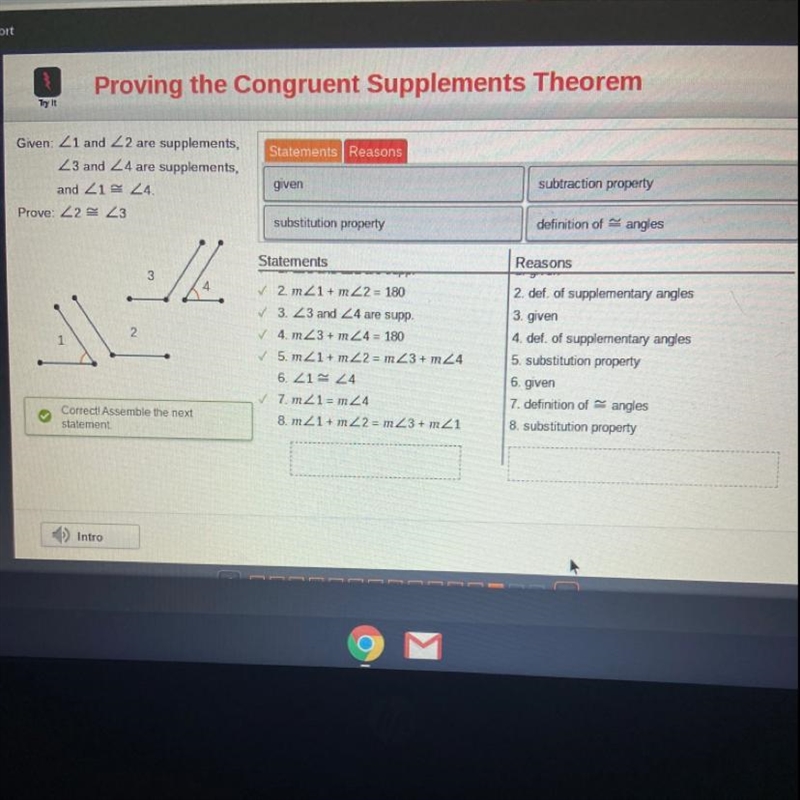 Statements Reasons Given: Z1 and 22 are supplements, 23 and 24 are supplements, and-example-1