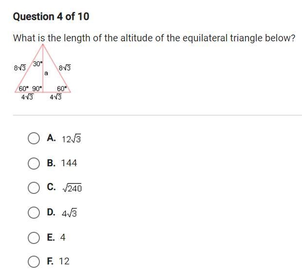 What is the length of the altitude of the equilateral triangle below-example-1