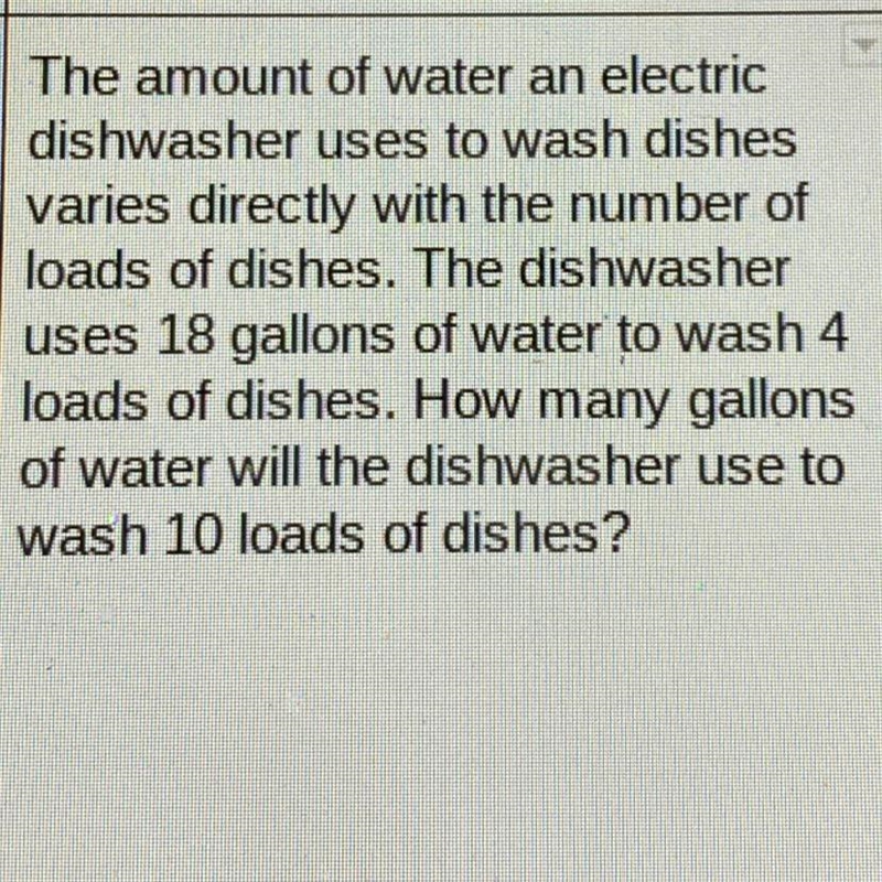 The amount of water an electric dishwasher uses to wash dishes varies directly with-example-1