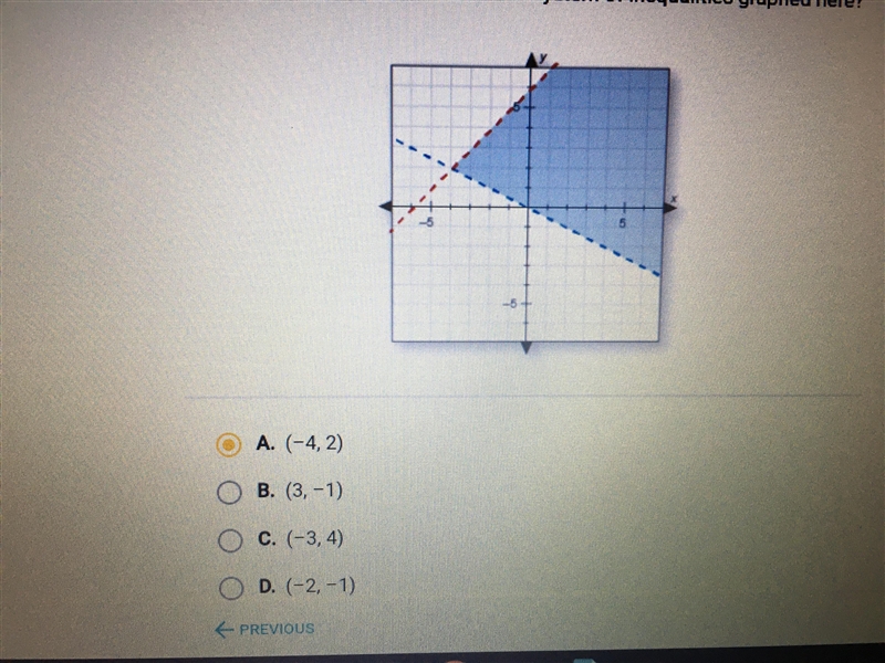 PLEASE HELP ME QUICKLY!!!!! Which ordered pair is a solution to the system of inequalities-example-1