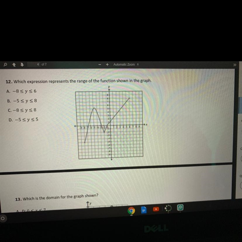 Which expression represents the range of the function shown in the graph-example-1