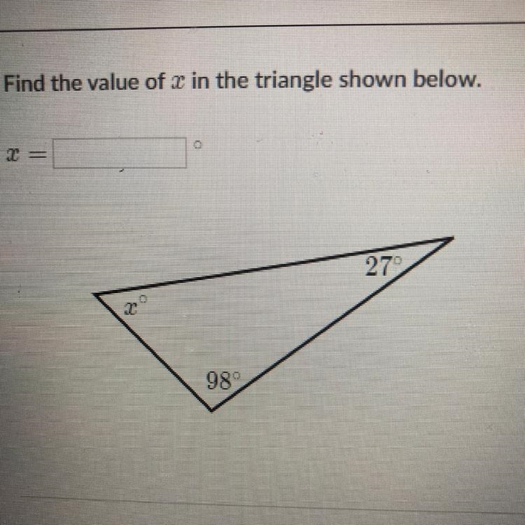 Find the value of x in the triangle shown below-example-1