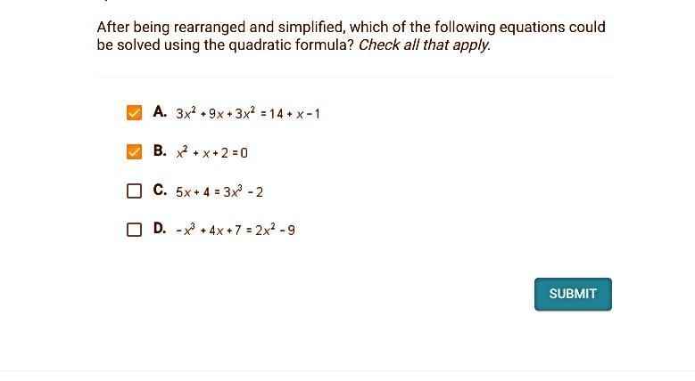 30 points each answer Math After being rearranged and simplified, which of the following-example-1