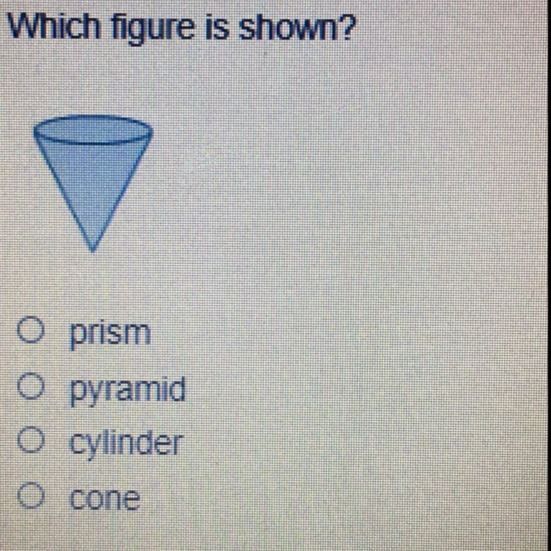 Which figure is shown? O prism O pyramid O cylinder O cone-example-1