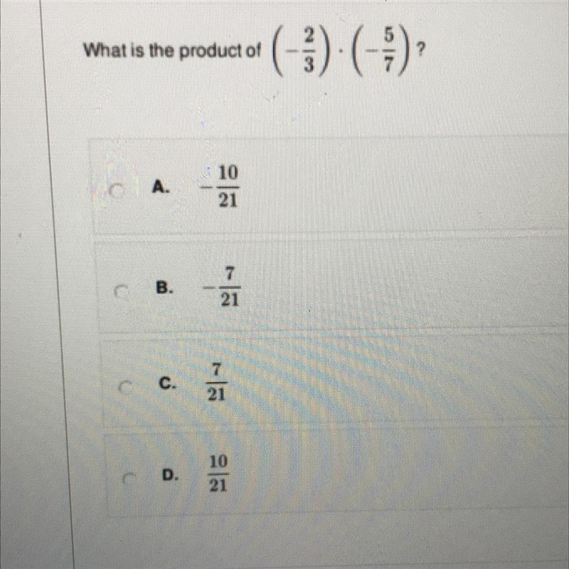 What is the product of (- 2/3)•(- 5/7)-example-1