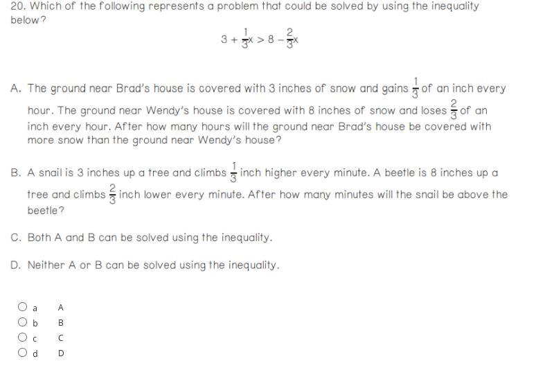 Which of the following represents a problem that could be solved by using the inequality-example-1