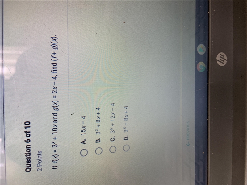 If f(x)=3x+10x and g(x)= 2x-4, find (f+g)(x)-example-1