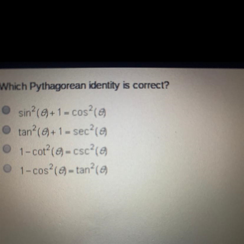 Which Pythagorean identity is correct?-example-1