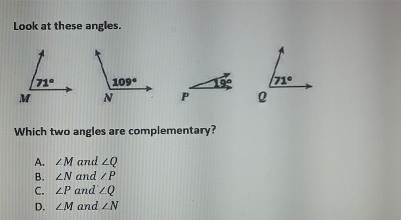 Which two angles are complementary? ​-example-1