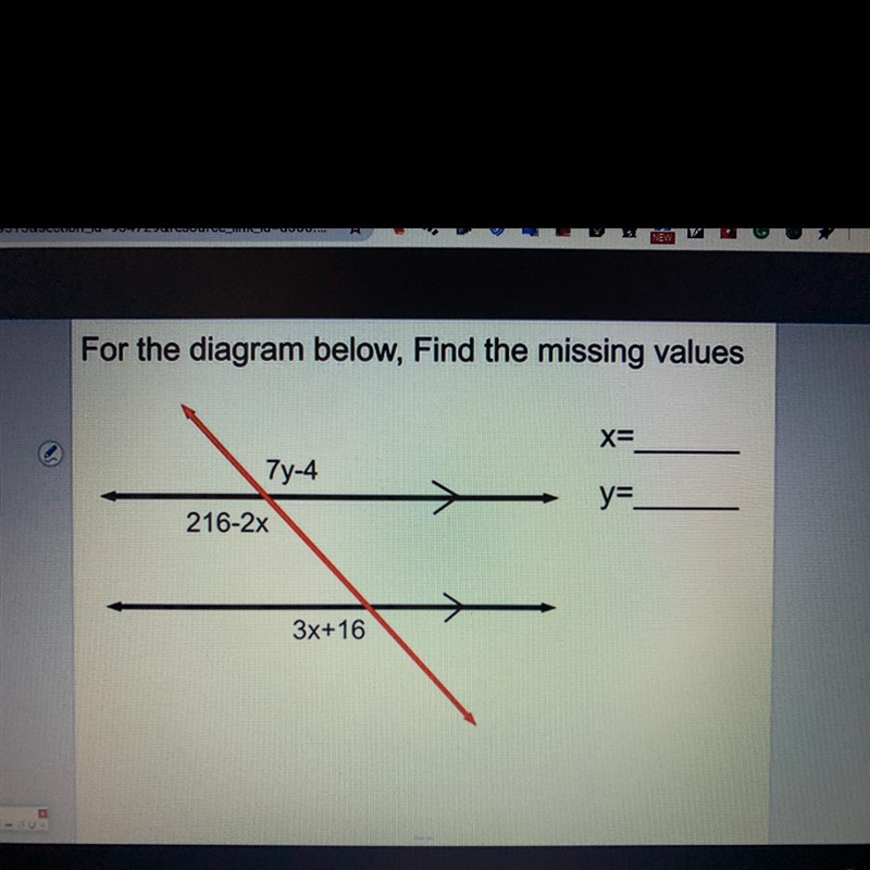 For the diagram below, Find the missing values-example-1