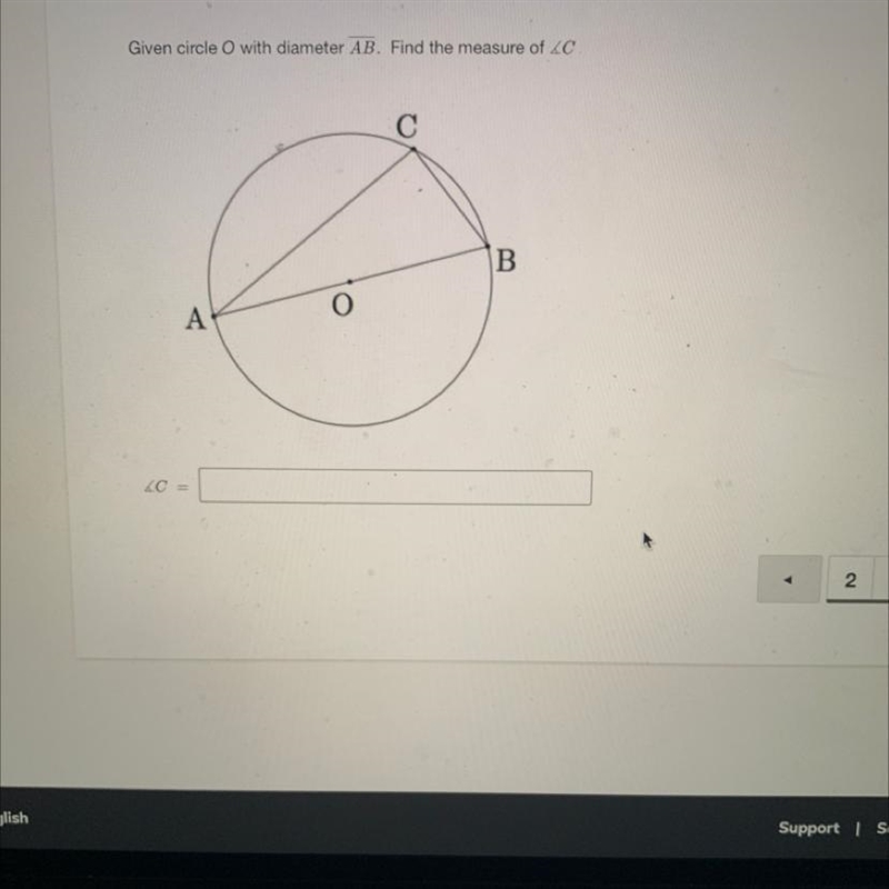 Given circle with diameter AB. Find the angle of C-example-1