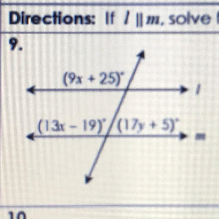 Plsssss answerrr Directions if l || m solve for x and y-example-1