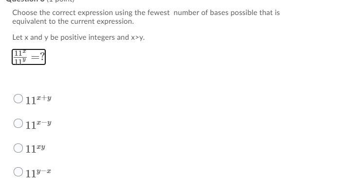 Choose the correct expression using the fewest number of bases possible that is equivalent-example-1