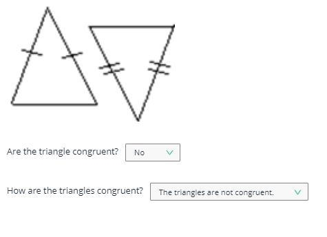 Are the trianlges congruent. am I right?-example-1