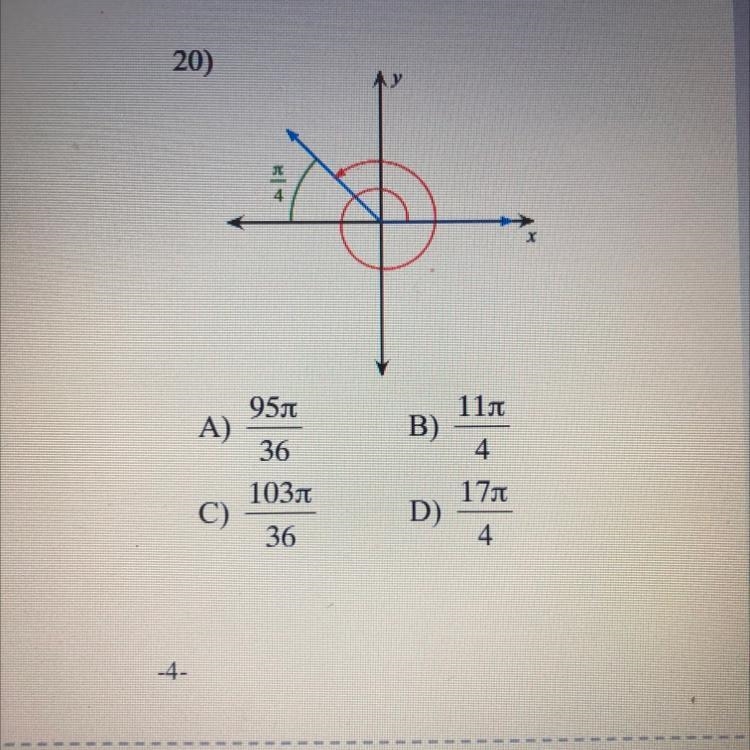 20) Find the measure of each angle T 4 X 11 B) 4. 951 A) 36 103 C) 36 171 D) 4-example-1