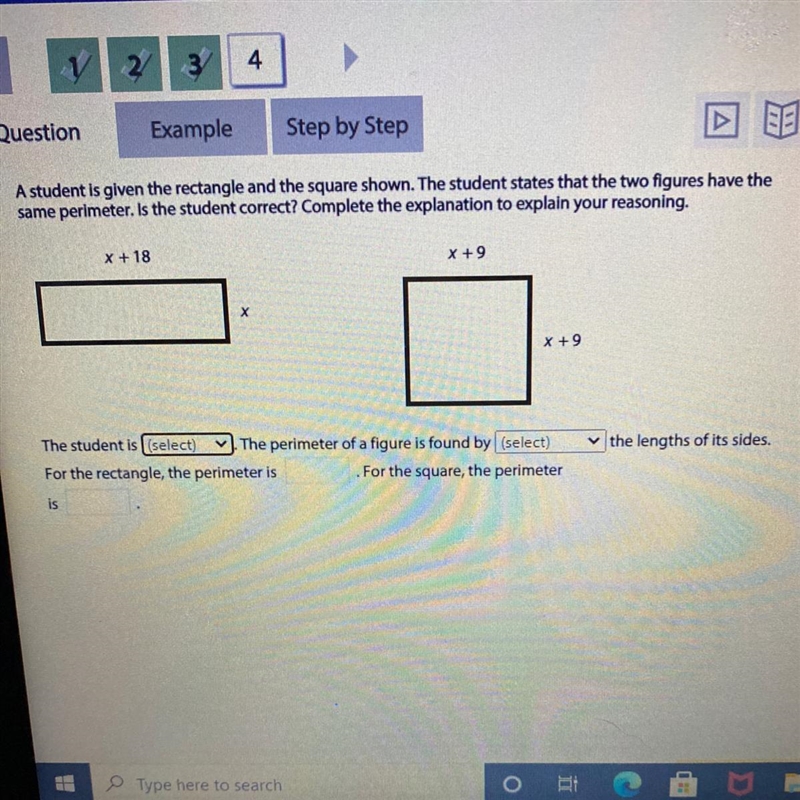 A student is given the rectangle and the square shown. The student states that the-example-1