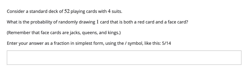 Checkpoint 24. 6) Please help. What is the probability of randomly drawing 1 card-example-1