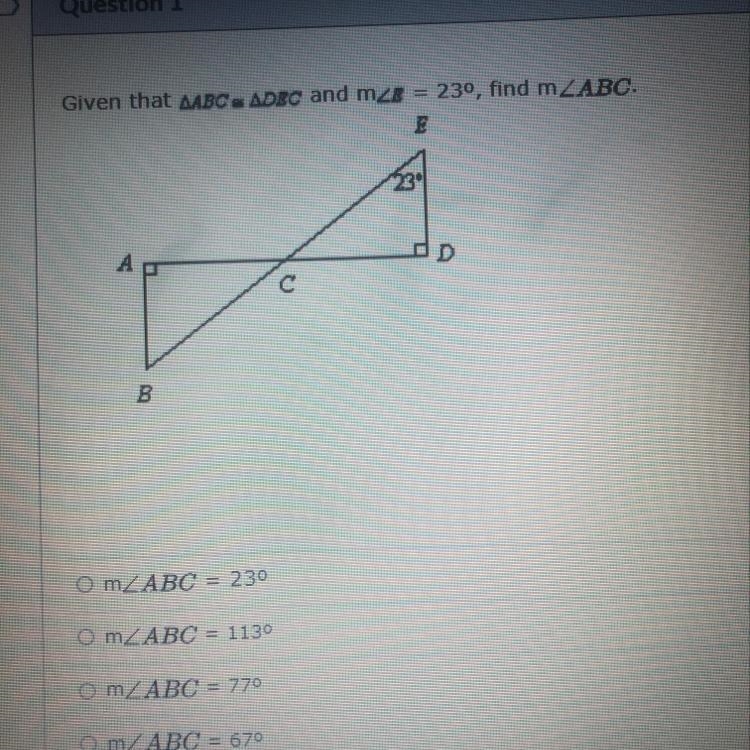 Given that triangle ABC congruent to triangle DEC and m-example-1