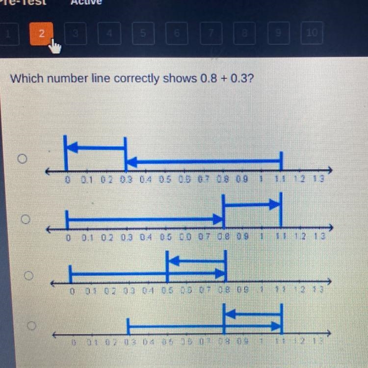 Which number line correctly shows 0.8 +0.3?-example-1