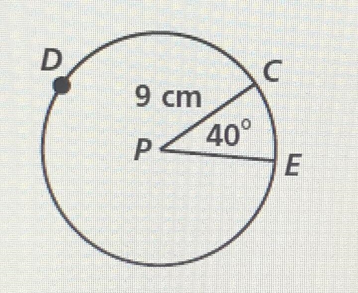 Find the arc length of arc CDE(hint don’t use 40degrees) A. 8pi cm B. 16pi cm C. 10pi-example-1