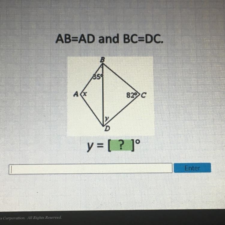 Ab= AD and BC=DC Y=?-example-1