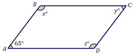 In parallelogram ABCD, what is the measure of z°? 115 60 65 180-example-1