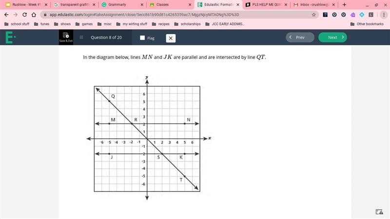 PLS HELP ME QUICK.GRAPH INCLUDED In the diagram below, lines MN and JK are parallel-example-1