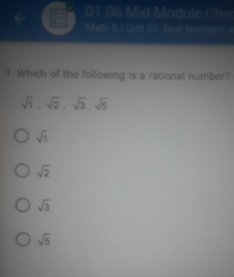 1. Which of the following is a rational number? vi. v. 3.5 O O V5 O 5​-example-1