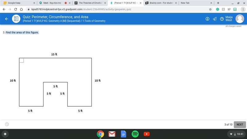 Find the area of this figure. (see picture) A) 60ft² B)125ft² C)100ft² D)115ft-example-1