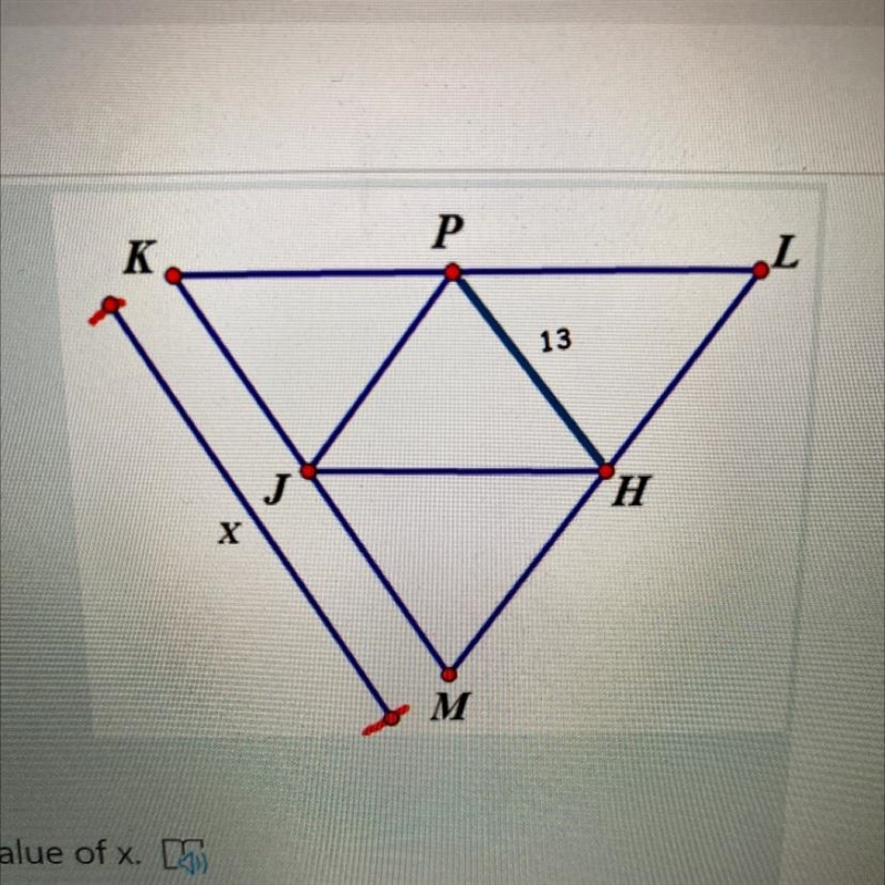 PH is the midsegment of Triangle KLM. Find the value of x.-example-1