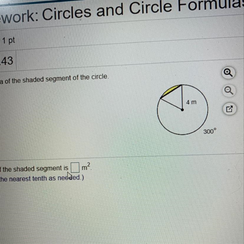 Find the area of the shaded segment of the circle. Please help-example-1