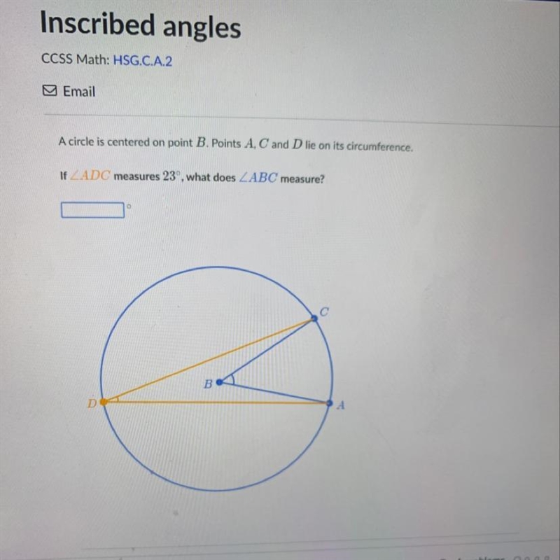 A circle is centered on point B. Points a, c and d lie on its circumference. if angle-example-1