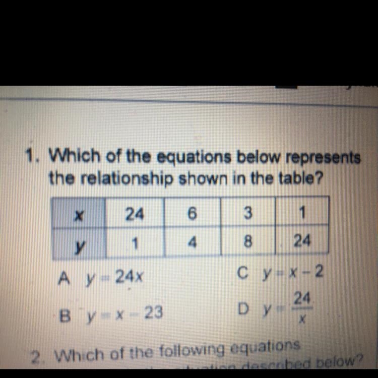 Which of the equations below represents the relationship shown in the table?-example-1