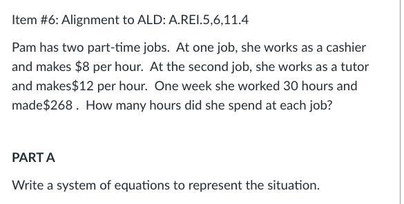 Pam has two part-time jobs. At one job, she works as a cashier and makes $8 per hour-example-1