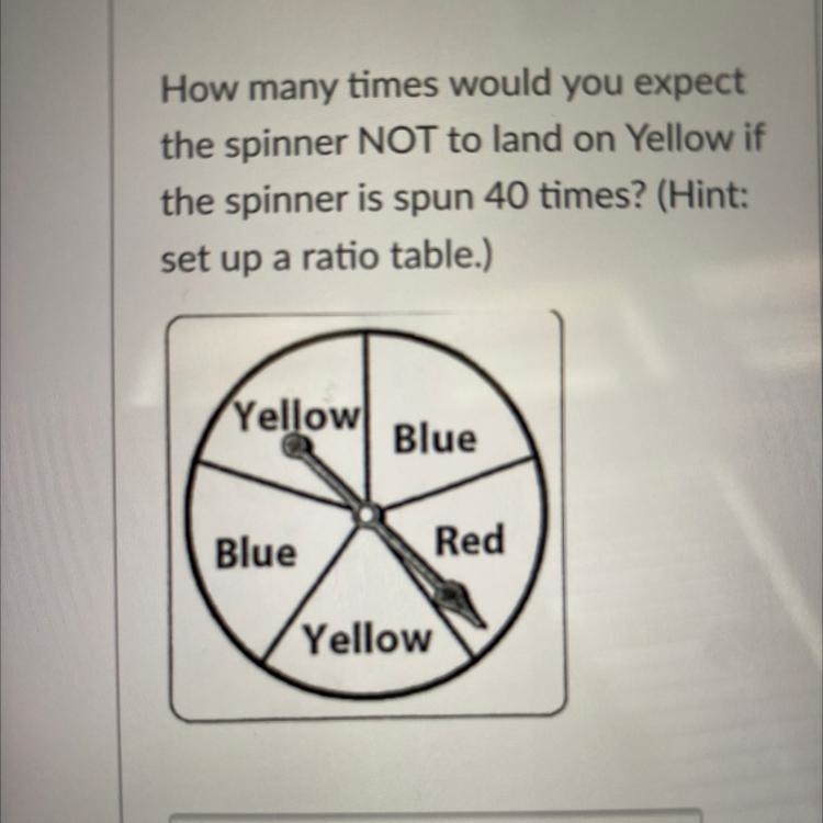 How many times would you expect the spinner NOT to land on yellow if the spinner is-example-1