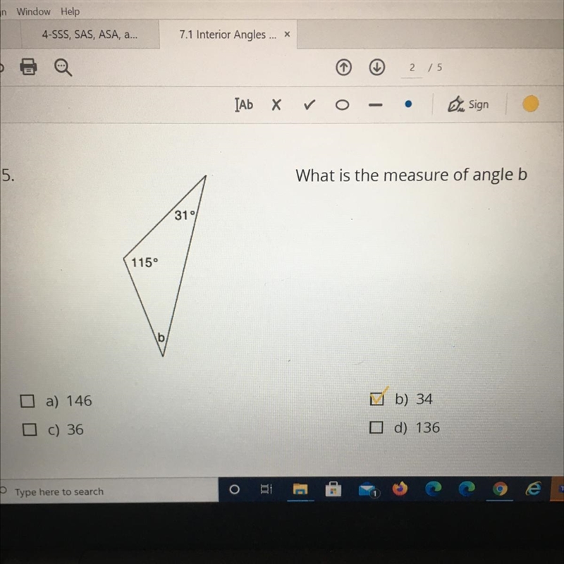 What is the measure of angle b? Just show me some work. I don’t need anything else-example-1