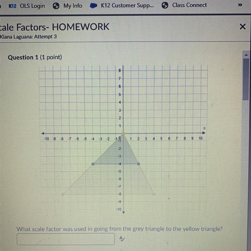 What scale factor was used in going from the grey triangle to the yellow triangle-example-1