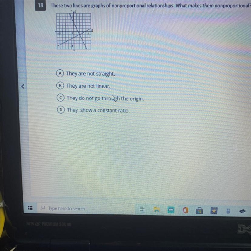 These two lines are graphs of non-proportional relationships what makes them not proportional-example-1